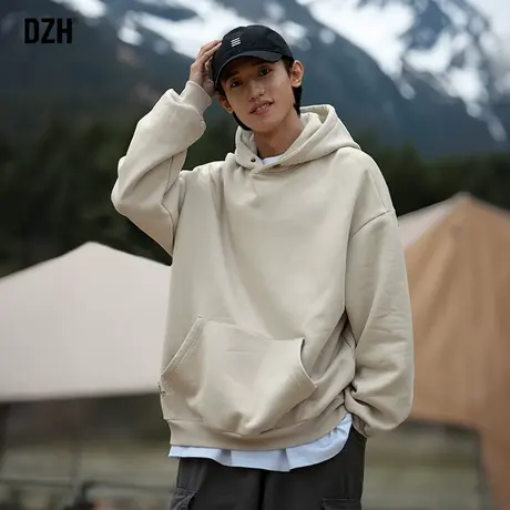 男士纯棉连帽卫衣男春秋季重磅潮牌2023年新款杏色打底衫百搭外套商品大图