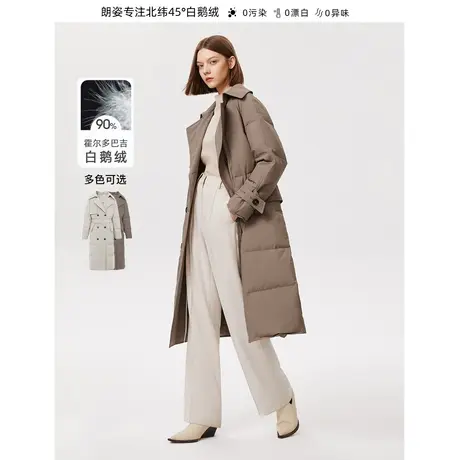 【文怡直播专享】朗姿霍尔多巴吉白鹅绒风衣式羽绒服保暖外套女商品大图