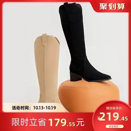 奥康女鞋气质冬季气质透气时尚休闲西部牛仔靴尖头粗跟潮流长筒靴图片