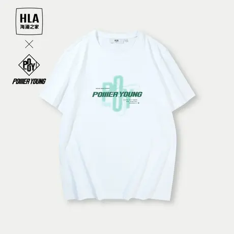 HLA/海澜之家POWER YOUNG系列凉感圆领T恤24春夏新款撞色白短袖男商品大图