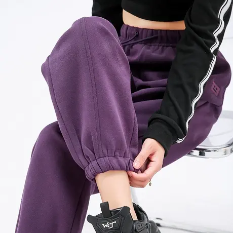 紫色裤子加厚运动裤女秋冬2023新款冬季女裤显瘦高腰哈伦裤休闲裤商品大图