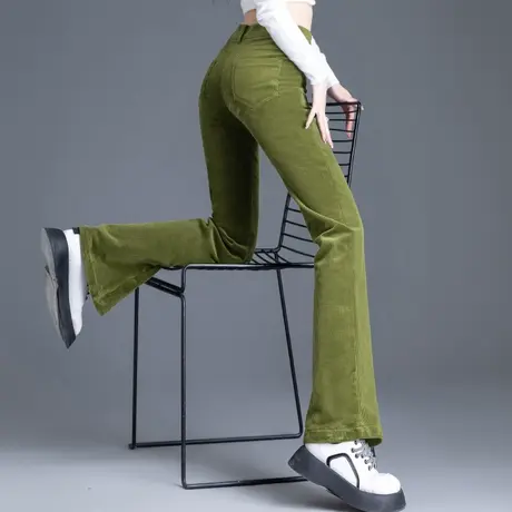 灯芯绒裤子女高腰显瘦微喇叭裤2023年新款秋冬季条绒修身阔腿长裤商品大图