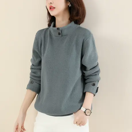 新品8.5折】高级感半高领套头毛衣女休闲百搭针织衫上衣商品大图