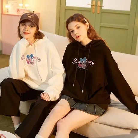 唐狮女款卫衣春秋季连帽宽松上衣印花图案美式慵懒chic外套流行商品大图