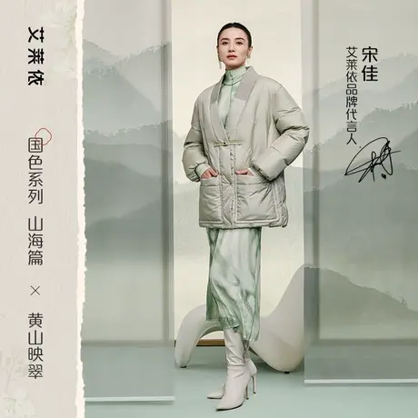 艾莱依国风羽绒服女2023新款新中式短款V领时尚保暖鹅绒冬季外套商品大图