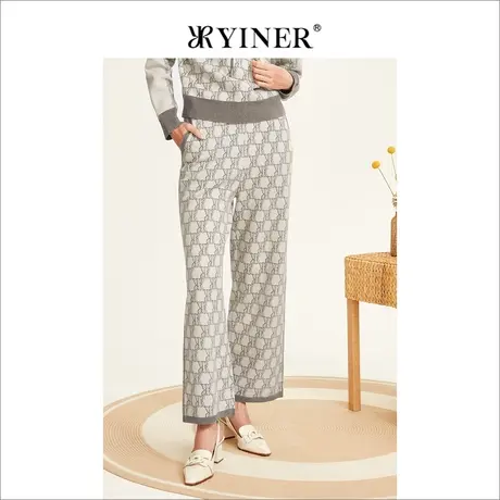 YINER音儿专柜女装2022冬季新款抽绳设计羊毛直筒休闲裤商品大图