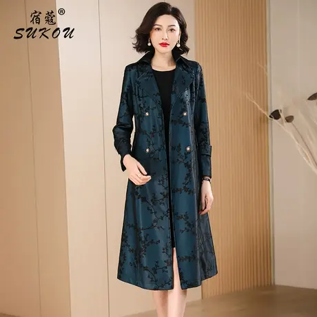 风衣女中长款2024新款秋高端提花气质收腰显瘦复古英伦风大衣外套商品大图