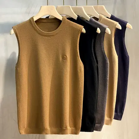 2023年百搭毛衣背心男士秋冬季韩版打底衫韩版圆领针织衫刺绣马甲商品大图