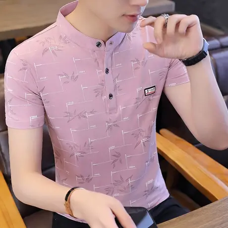 纯棉夏季短袖T恤男士立领Polo衫韩版修身个性潮流青年半袖打底衫商品大图