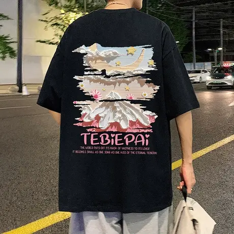 设计感油画印花短袖t恤男夏季纯棉重磅美式潮牌潮流宽松半袖上衣商品大图