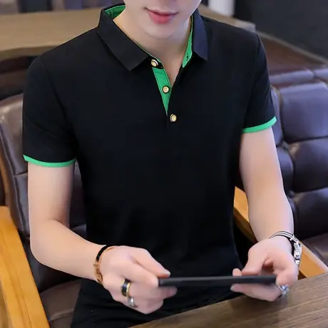 2025男士短袖T恤衬衫领男夏季POLO衫潮流帅气修身翻领半袖上衣男图片