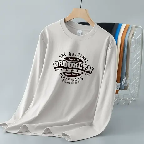 重磅纯棉长袖t恤男秋季潮流内搭打底衫美式宽松全棉体恤圆领秋衣商品大图