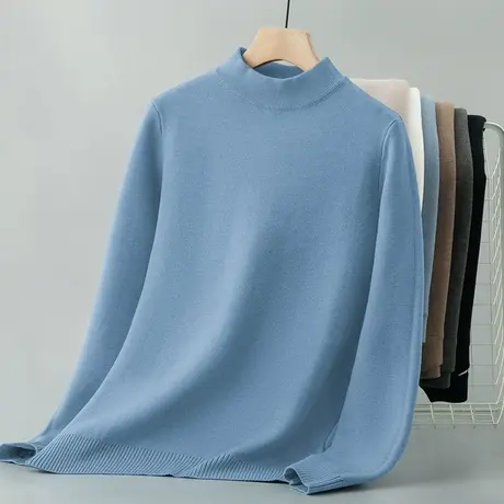 半高领毛衣男秋冬季潮流针织衫线衣一体绒加厚加绒毛衫中领打底衫商品大图