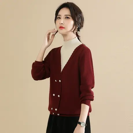 韩潮袭人复古半高领假两件毛衣女2023冬季新款修身休闲打底衫图片