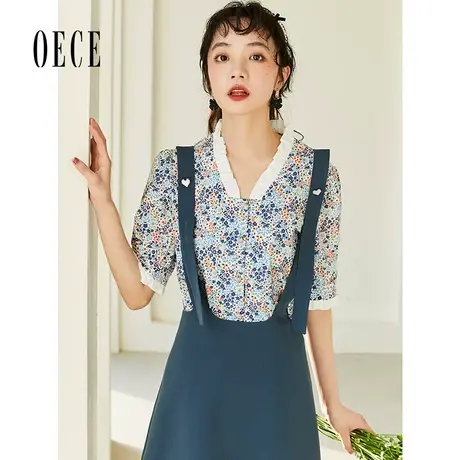 Oece复古碎花衬衫夏装新款女装文艺气质早春设计感上衣衬衣商品大图
