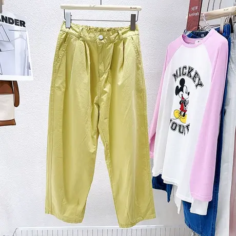 韩国东大门九分萝卜裤清爽夏季高腰工装阔腿裤子薄款微胖遮胯显瘦图片