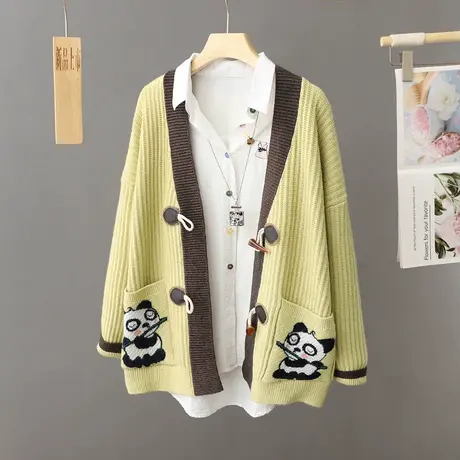 早秋外搭毛衣开衫外套女春秋季2024新款宽松大码拼色针织开衫上衣图片