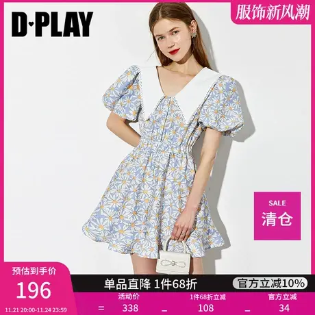 DPLAY夏季新V领泡泡袖连体裤甜美荷叶边碎花短裤沙滩裙商品大图