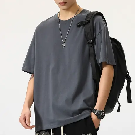 男士灰色短袖t恤男夏季潮牌2023年新款衣服男款宽松纯棉体恤男装商品大图