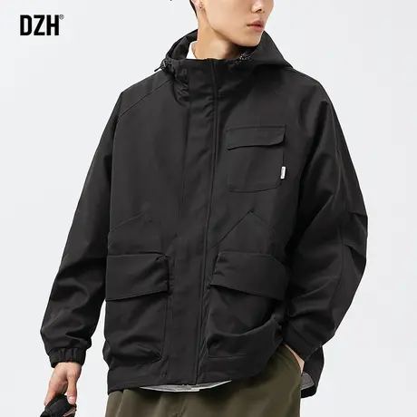男士黑色工装痞帅外套男潮流百搭春秋冲锋衣连帽夹克潮牌2023新款商品大图