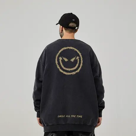 小恶魔圆领大码嘻哈oversize潮牌无帽胖子卫衣男春秋加绒加厚冬季商品大图