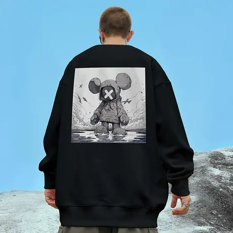 小熊重磅美式复古嘻哈大码卫衣男纯棉加肥加大高街外套加绒秋冬款商品大图