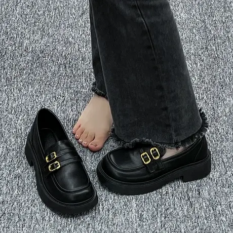 网红超火黑色小皮鞋女英伦风2023春季新款复古软底jk百搭乐福单鞋商品大图