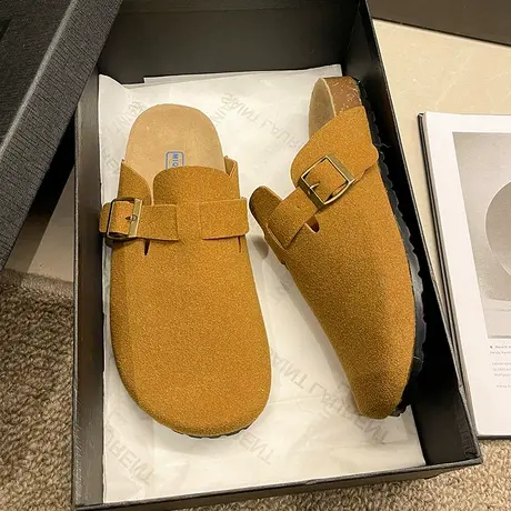 勃肯拖鞋女外穿2024新款冬季女鞋复古平底钓鱼博肯日系包头半拖鞋商品大图