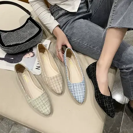 小香风单鞋女夏平底2023新款春秋一脚蹬鞋子法式浅口四季豆豆瓢鞋商品大图