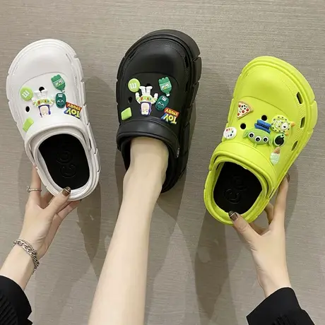 可爱厚底高跟洞洞鞋女ins潮外穿夏季防滑松糕增高包头沙滩凉拖鞋商品大图