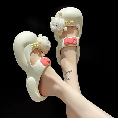 踩屎感洞洞鞋女士可爱煤球蝴蝶结厚底夏季沙滩防滑外穿包头凉拖鞋商品大图