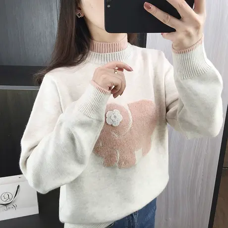 半高领毛衣女士秋冬季2023年新款打底衫上衣宽松针织衫假两件套头图片