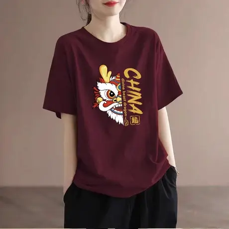 韩系bf风大码纯棉T恤洋气本命年别致短袖ins小众女夏宽松藏肉上衣商品大图