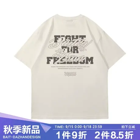 宽松百搭休闲t恤潮t青少年学院风美式花朵字母复古印花气质短袖夏商品大图