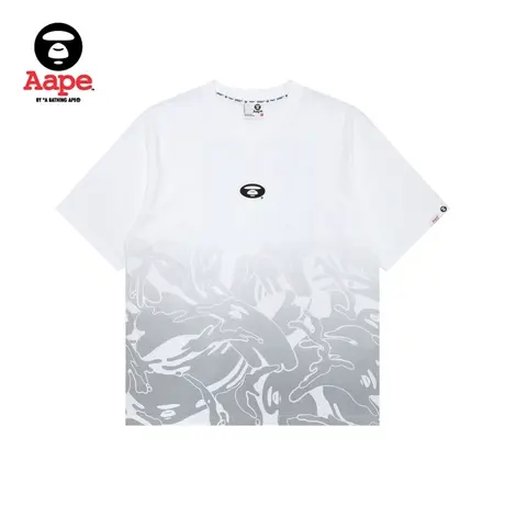 Aape旗舰店男装春夏猿人图案渐变迷彩数字印花潮流短袖T恤1441XXM图片