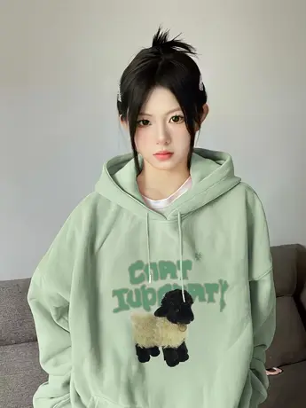 连帽卫衣女秋季多巴胺穿搭小众设计感宽松薄款美式复古外套上衣潮商品大图