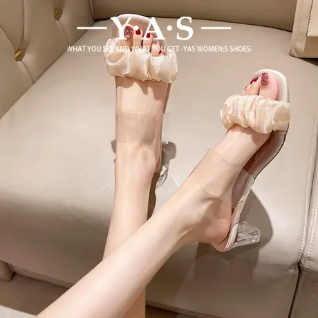 透明高跟鞋夏季水晶凉鞋女2024鞋新款夏拖鞋半拖高跟凉拖女外穿凉商品大图