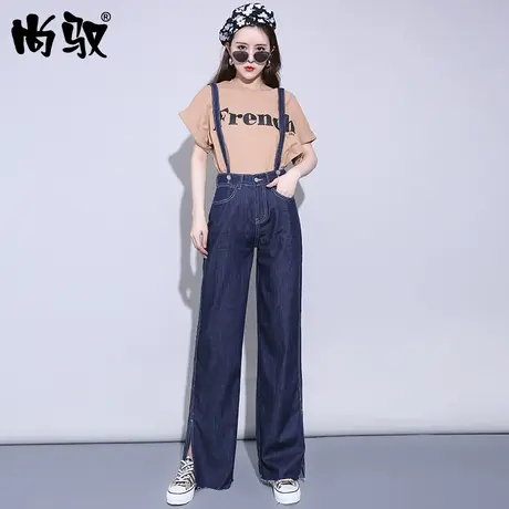 2024年秋季新款牛仔背带裤女洋气减龄网红休闲宽松阔腿分叉直筒裤图片