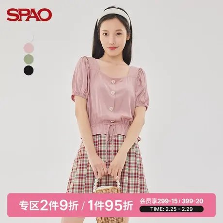 SPAO女士雪纺衫夏季新款纯色短款抽绳上衣SPBBC24S24图片