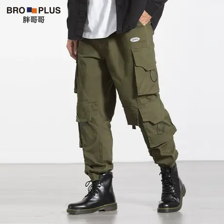 胖哥哥大码男装工装裤子男多口袋宽松加肥加大纯棉潮流小脚休闲裤商品大图