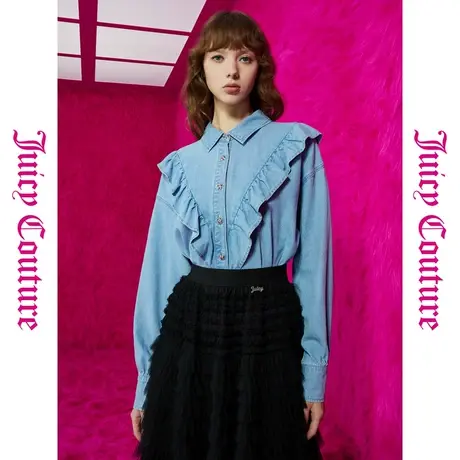 Juicy Couture橘滋秋季装女女装年新款海盐气泡银扣牛仔衬衫商品大图