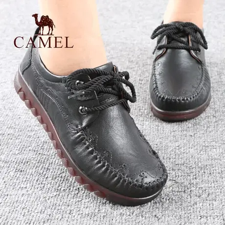 Camel/骆驼女鞋秋季款真系带牛筋牛皮柔软舒适中年休闲妈妈单鞋子图片