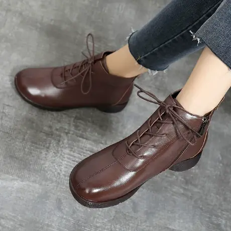 2023新款软底大码短靴女41 43加绒妈妈鞋真皮平底秋季软皮马丁靴商品大图