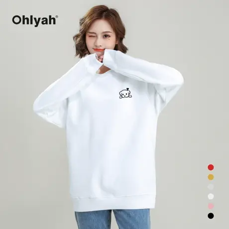 Ohlyah品牌 女士卫衣白色oversize韩版宽松休闲简约上衣服打底衫商品大图