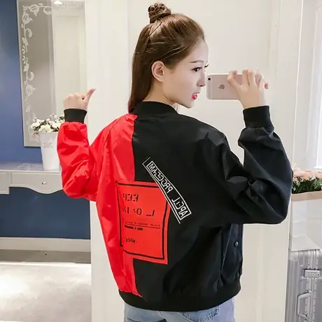 秋短款拼色棒球服女2023秋装新款韩版外套学生情侣宽松百搭上衣图片