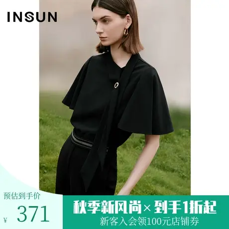 恩裳COVER2023夏季新款简约前片廓形衬衫灵动侧飘带大荷叶袖上衣图片