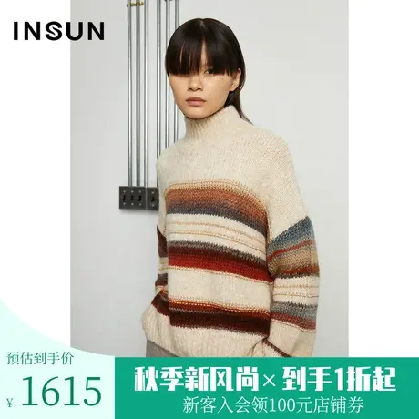 恩裳商场同款冬季时尚纱线混纺拼接舒适保暖毛针织衫图片