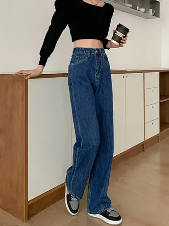 清仓捡漏高腰阔腿牛仔裤女2023年春夏新款直筒宽松小个子拖地裤商品大图