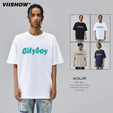 VIISHOW纯棉短袖t恤男宽松圆领2023新款半袖重磅印花打底衫学生图片