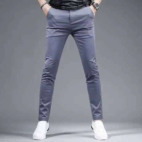 2023夏季新款休闲裤男潮牌深灰色修身小脚男士潮流弹力薄款裤子男商品大图